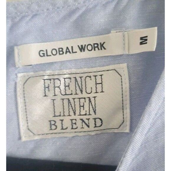 Global Work French Linen Blend Short Sleeve Blue Top Women's Size Medium - Picture 2 of 8